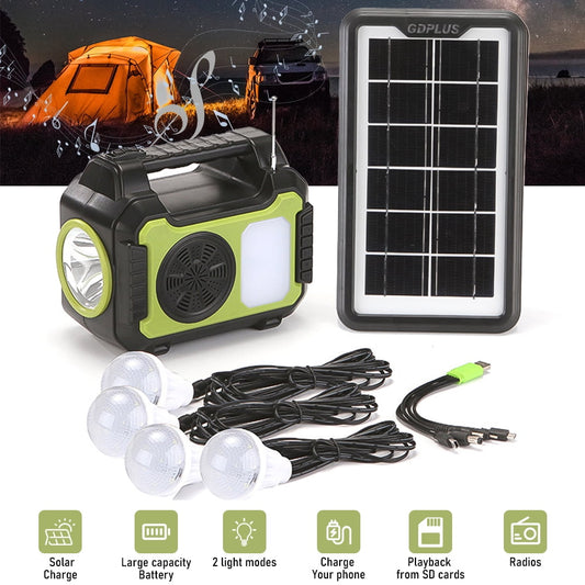 Solar Power Generator, DFITO Portable Power Station-6000mAh Solar Power Generator with Solar Panel,MP3&FM Radio,Bluetooth,4 Pcs LED Lights(Green)
