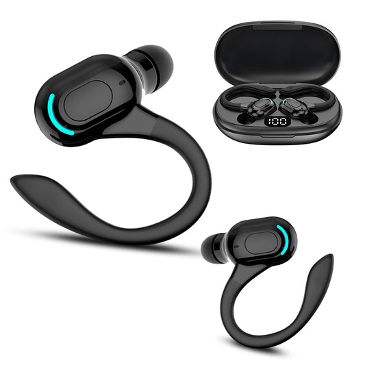 Wireless Earbuds Bluetooth Headphones,DFITO 90Hrs Playtime Open Ear Headphones with 750mAh Wireless Charging Case, LED Diaplay, Waterproof, for Sports Running Workout Gaming,Black