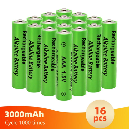 AAA Alkaline Batteries, 1.5 Volt 3000 mAh Triple A Batteries, Long Lasting Power, Anti-Leakage Technology, Ideal for Everyday Devices, Pack of 16