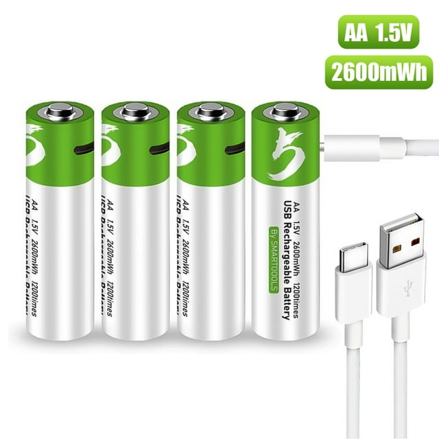 DFITO USB Rechargeable AA Battery, 1.5V / 2600mWh Rechargeable Lithium AA Batteries, Over 1200 Cycles, 1.5 Hours Fast Charging