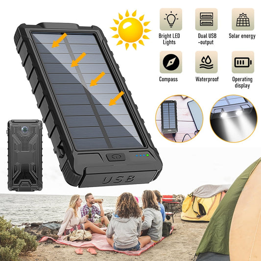 Solar Charger Power Bank,DFITO Battery Pack, 20000mAh Portable Solar Power Bank, Dual Emergency LED Flashlight Perfect for Hiking, Camping
