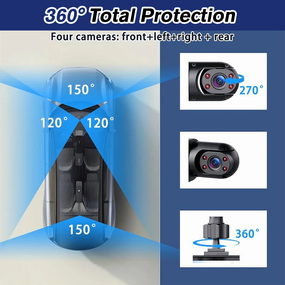 DFITO 4-Kanal Dashcam mit 1080P Front-, Innen- und Rückfahrkamera, Nachtsicht, HDR, Loop-Aufnahme & 24H Parkmodus