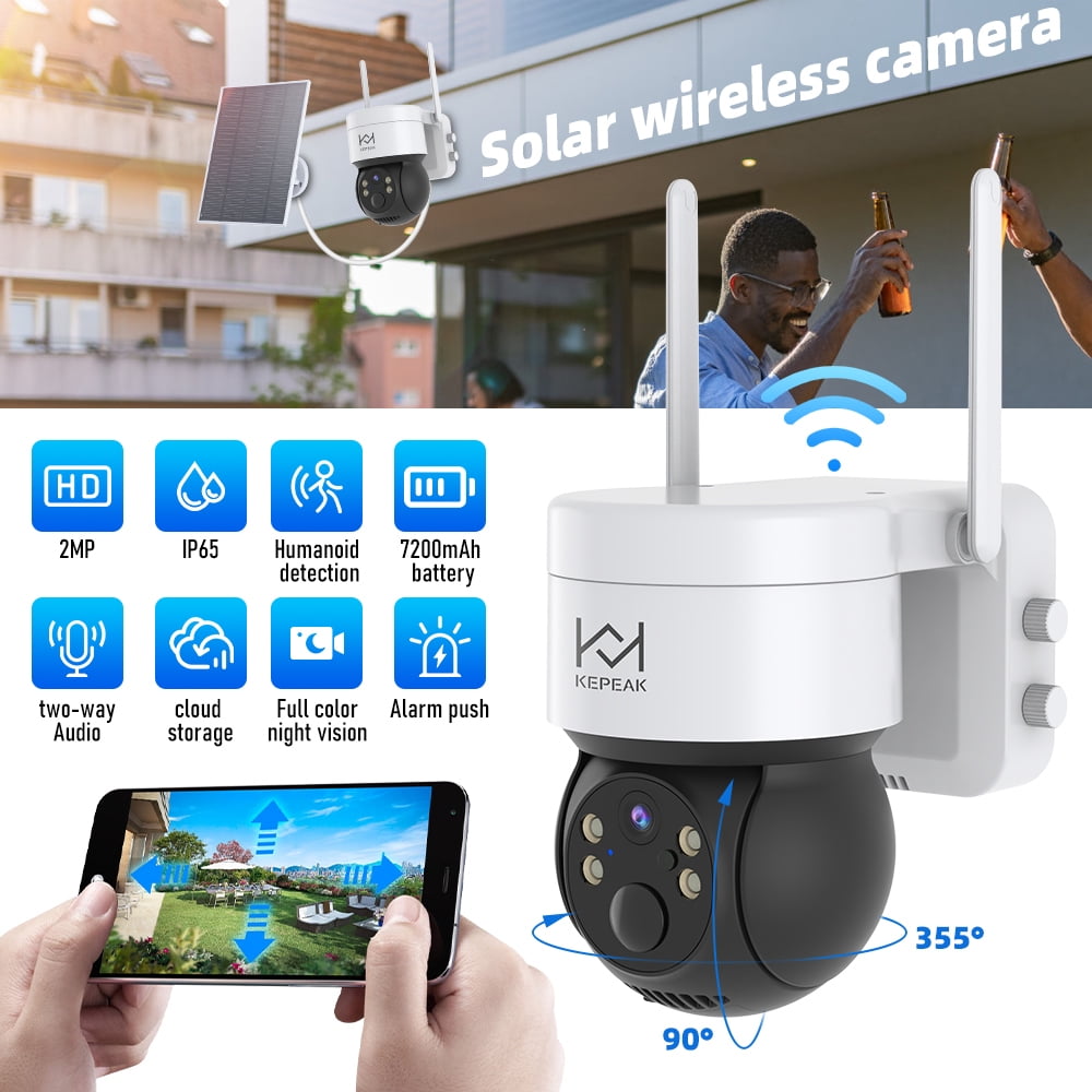 Solar Security Camera,DFITO 2MP Wifi Wireless Security Camera 1080P HD PTZ Cam System Outdoor Night Vision