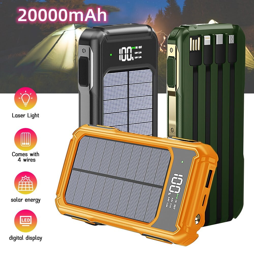 20000mAh Solar Power Bank 4 USB Portable Backup External Battery Charger for Cell Phone Black