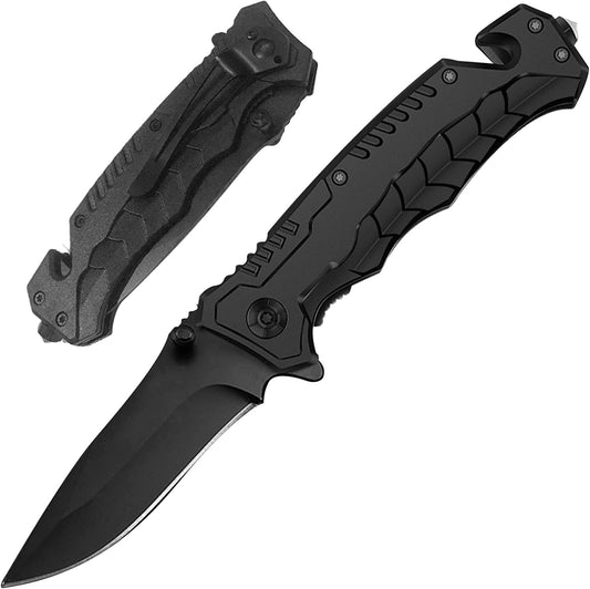 Pocket Folding Knife,DFITO Knife for Men - 3.5inch Blade Black Pocket Knife with Aluminum Handle - Cool Sharp Folding Knives