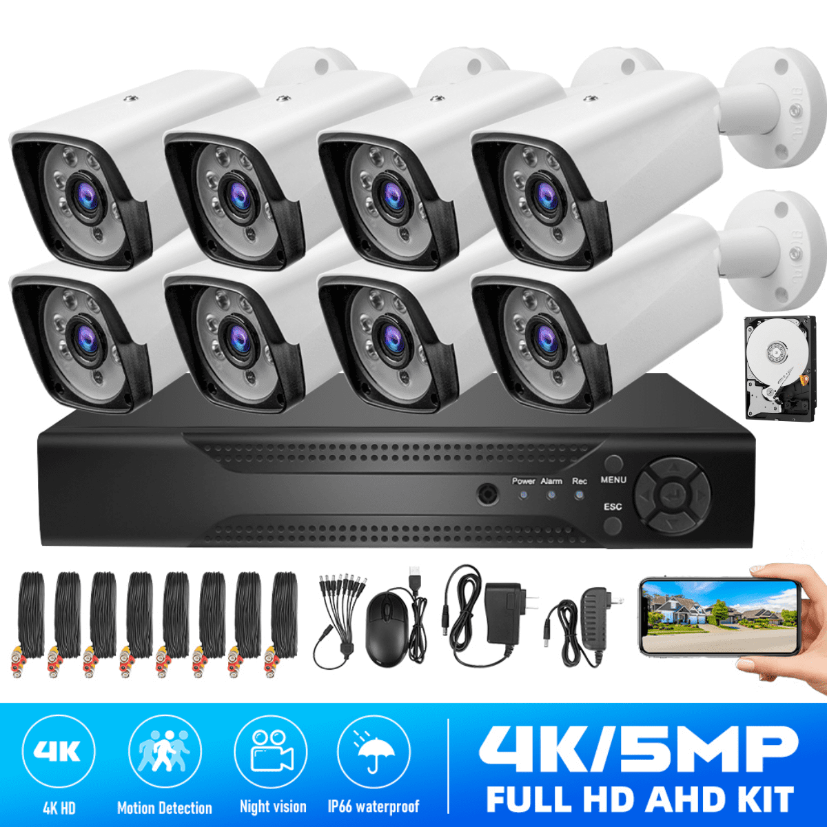 Security Camera System,DFITO 1080P 8CH Home Security Systems with 8pcs Full HD Cameras 1TB HDD
