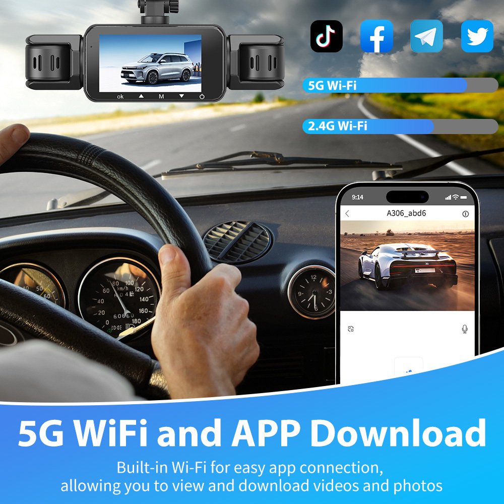 DFITO 4-Kanal-Dashcam mit 1080P-Frontkameras, Nachtsicht, HDR, G-Sensor, Loop-Aufnahme und 24-Stunden-Parkmodus