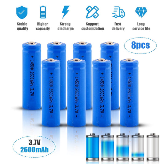 DFITO 14500 Battery 14500 Rechargeable Battery 3.7V 2600mah Ideal for RC Car Electric Toothbrush, 8 Pack