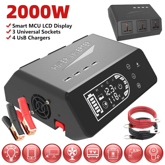 DFITO 2000W Pure Sine Wave Inverter 12V DC to 110V AC Converter for Home, RV, Truck, Off-Grid Solar Power Inverter