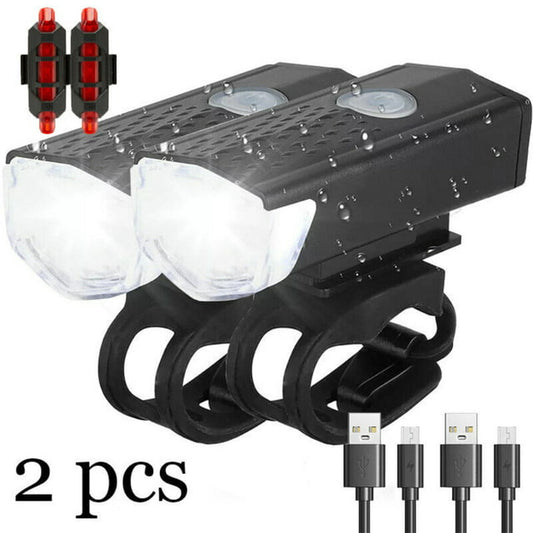 DFITO Bicycle Bike Lights Accessories for Night Riding, 2 Sets 700LM LED USB Rechargeable Waterproof Bicycle Headlight & Tail Light Set