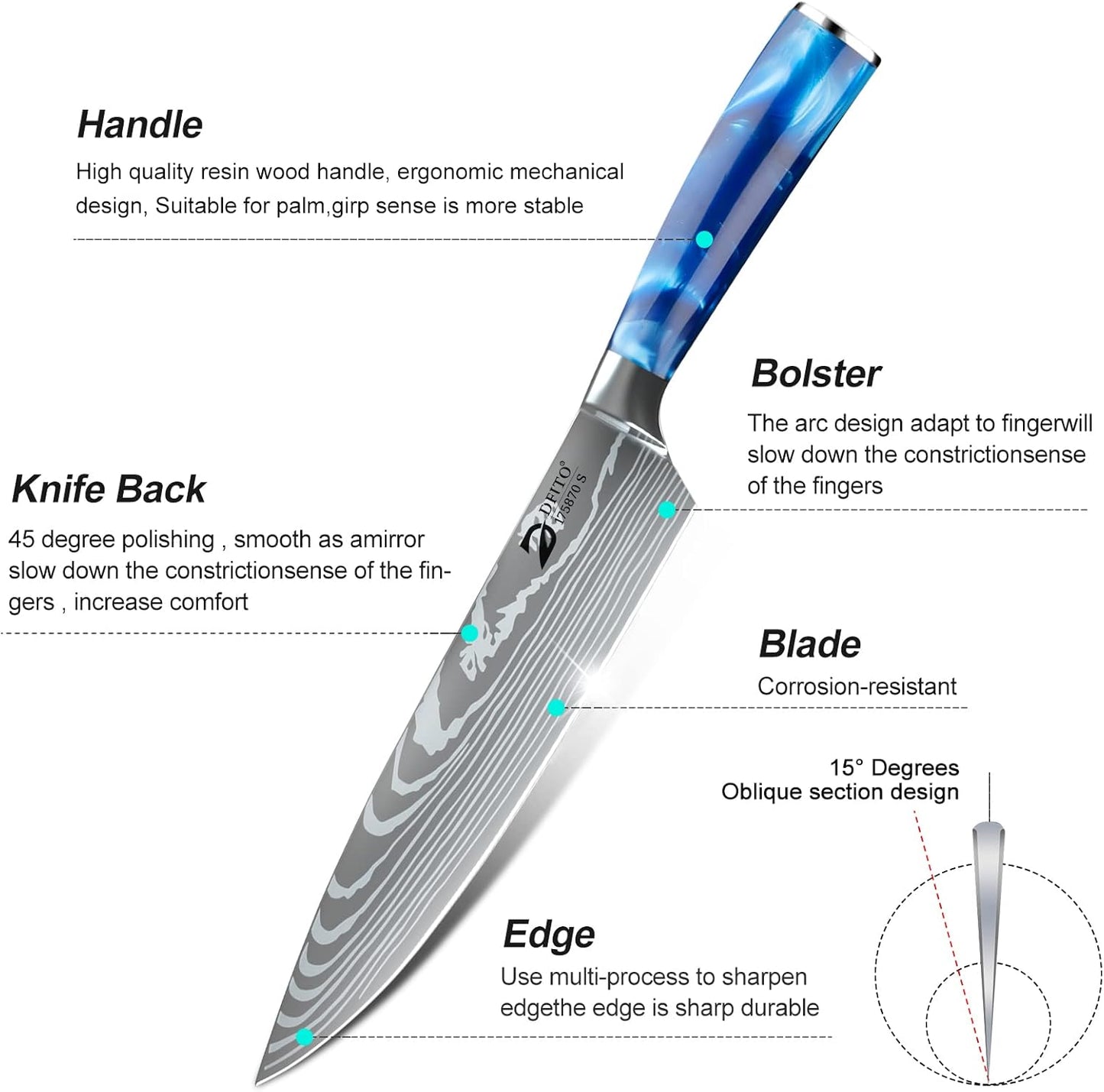 Dfito Knife Set with Roll Bag, 8-Piece Professional Knife Set, High Carbon Stainless Steel Chef Knife Set, Extremely Sharp Professional Chef Knife Set
