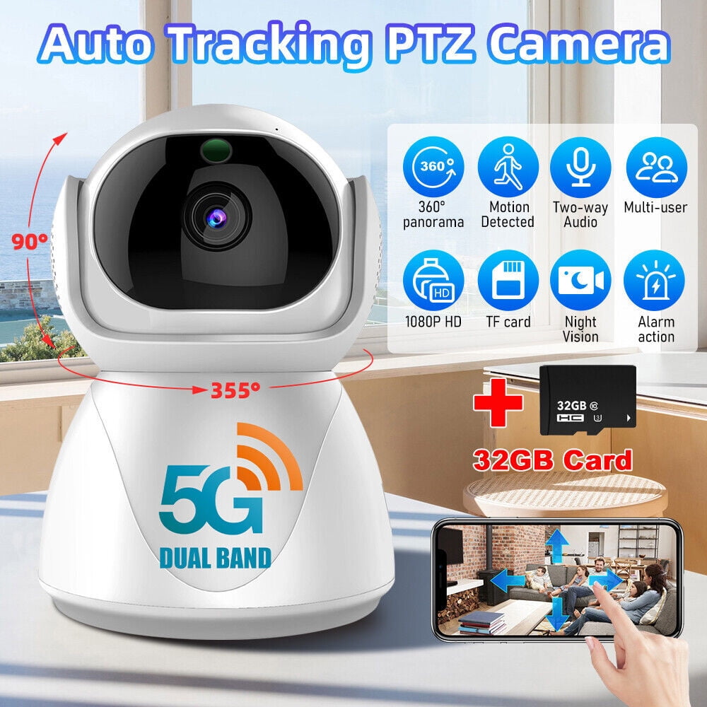 1080P HD 5G Wifi Wireless Security Camera Outdoor Home Night Vision Nanny Cam with 32GB Card