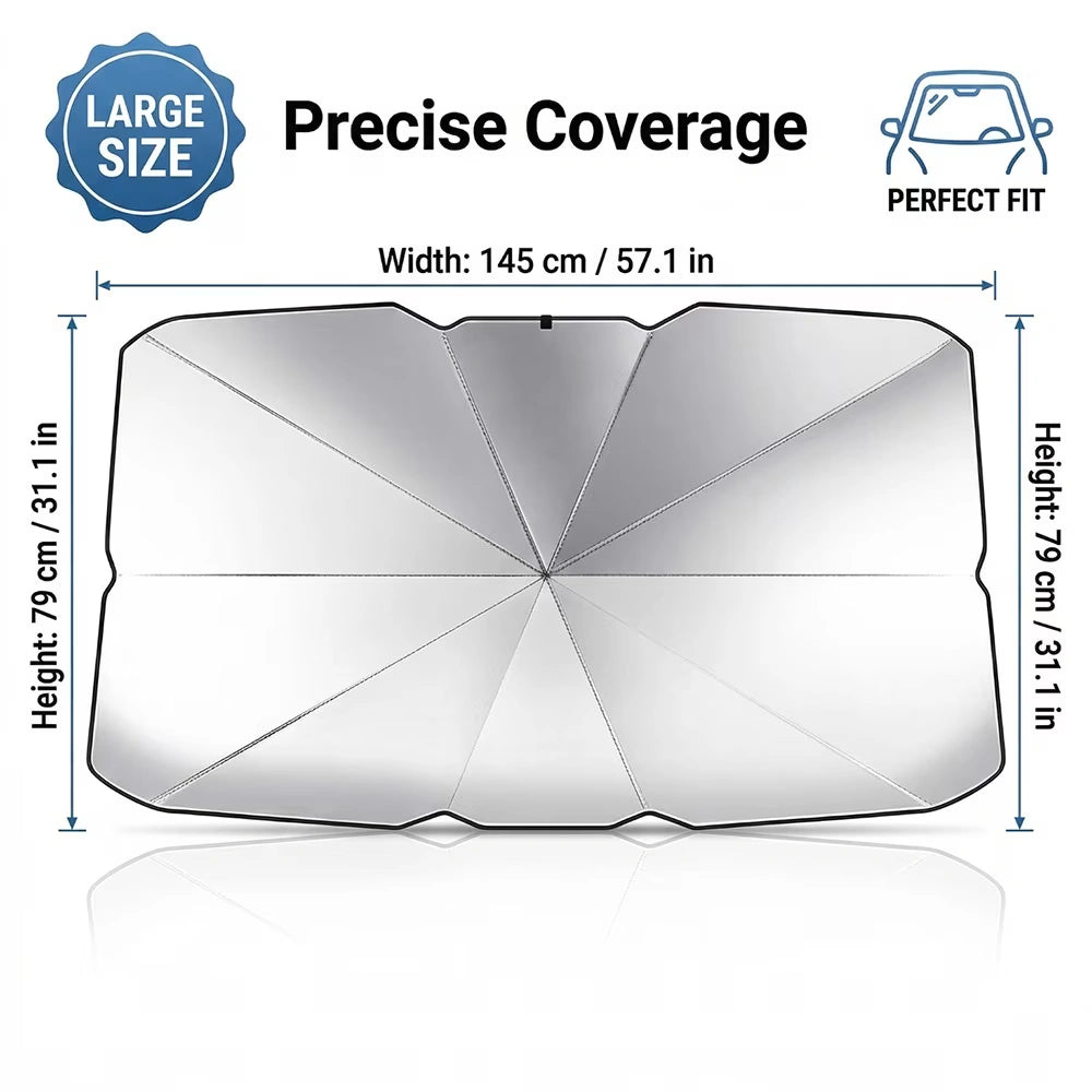 DFITO Umbrella Car Windshield Sun Shade for Cars & Trucks, UV Protection Heat Insulation, Large 57" x 31", Silver