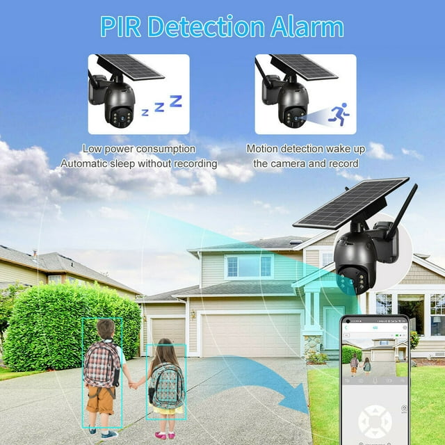 DFITO Wireless Solar Security Camera, 1080P HD Outdoor Camera WIFI PTZ Surveillance Security Camera CCTV IP66 Waterproof, AI Human Detection, 2-Way Audio, PIR Motion Detection