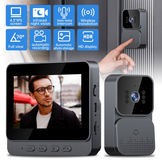 DFITO Wireless Video Doorbell with Camera and Monitor WiFi Doorbell Intercom System, 1080P Camera with Monitor, Video Door Phone 4.3" Screen,2.4G