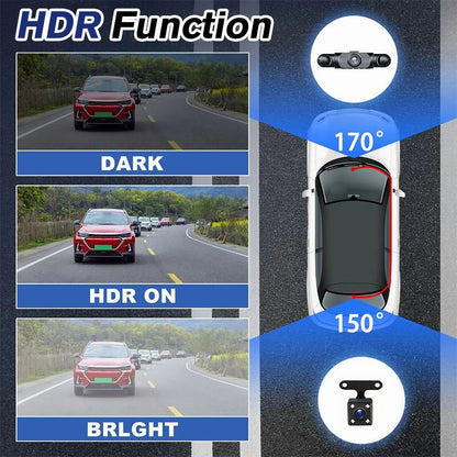 DFITO 4-Kanal Dashcam mit 1080P Front-, Innen- und Rückfahrkamera, Nachtsicht, HDR, Loop-Aufnahme & 24H Parkmodus
