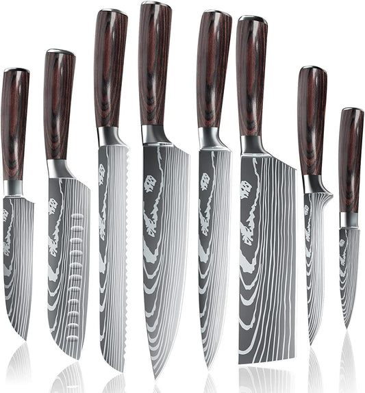 DFITO 8 Pieces Kitchen Chef Knife Sets, 3.5-8 Inch Set Knives 440A Stainless Steel Ultra Sharp Japanese Knives, Knife Sets for Professional Chefs