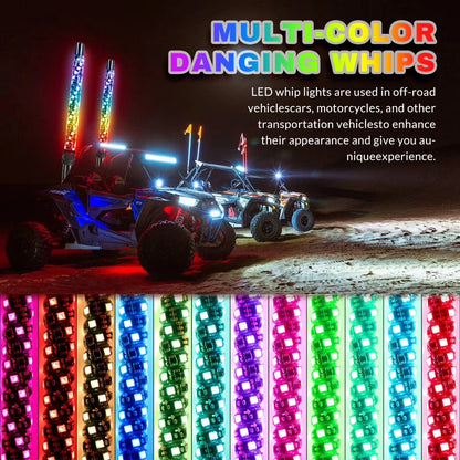 2 Pack 1FT Whip Lights,DFITO LED Whip Light with App & Remote Control, Spiral RGB Chasing Lighted Whips with Rocker Switch, Music Whip Light
