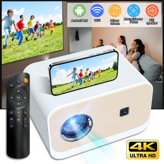 Mini Projector with Android 9,DFITO Portable Projector 4K 1080P Full HD Support, Outdoor Projector for Phone/TV Stick/Laptop