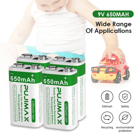 9v rechargeable batteries 4-Pack,Zengest 650mAh 9 Volt Battery