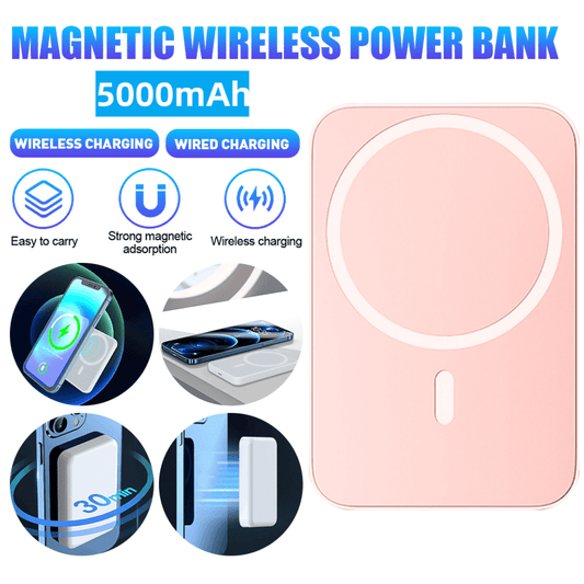 Wireless Portable Charger,DFITO 5000mAh Magnetic Power Bank,Magnetic Power Bank Wireless Charger,Safe Battery Pack for iPhone 13/12/Pro/Pro Max,Pink