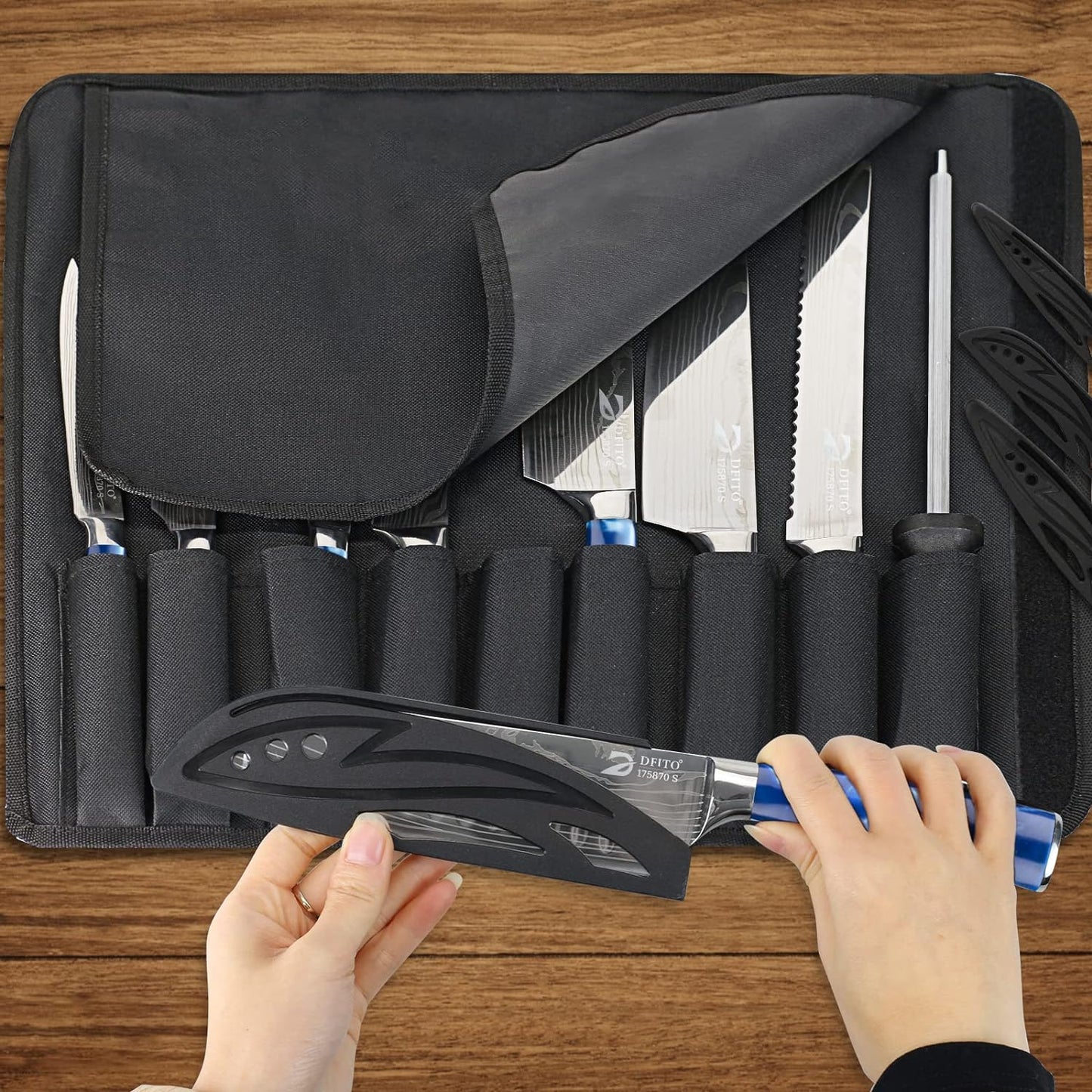 Dfito Knife Set with Roll Bag, 8-Piece Professional Knife Set, High Carbon Stainless Steel Chef Knife Set, Extremely Sharp Professional Chef Knife Set