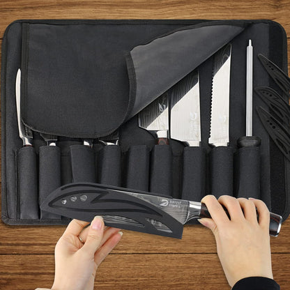 Dfito Chef Knife Sets with Roll Bag, 9 Pieces Professional Knife Set, High Carbon Stainless Steel Kitchen Chef Knife Set