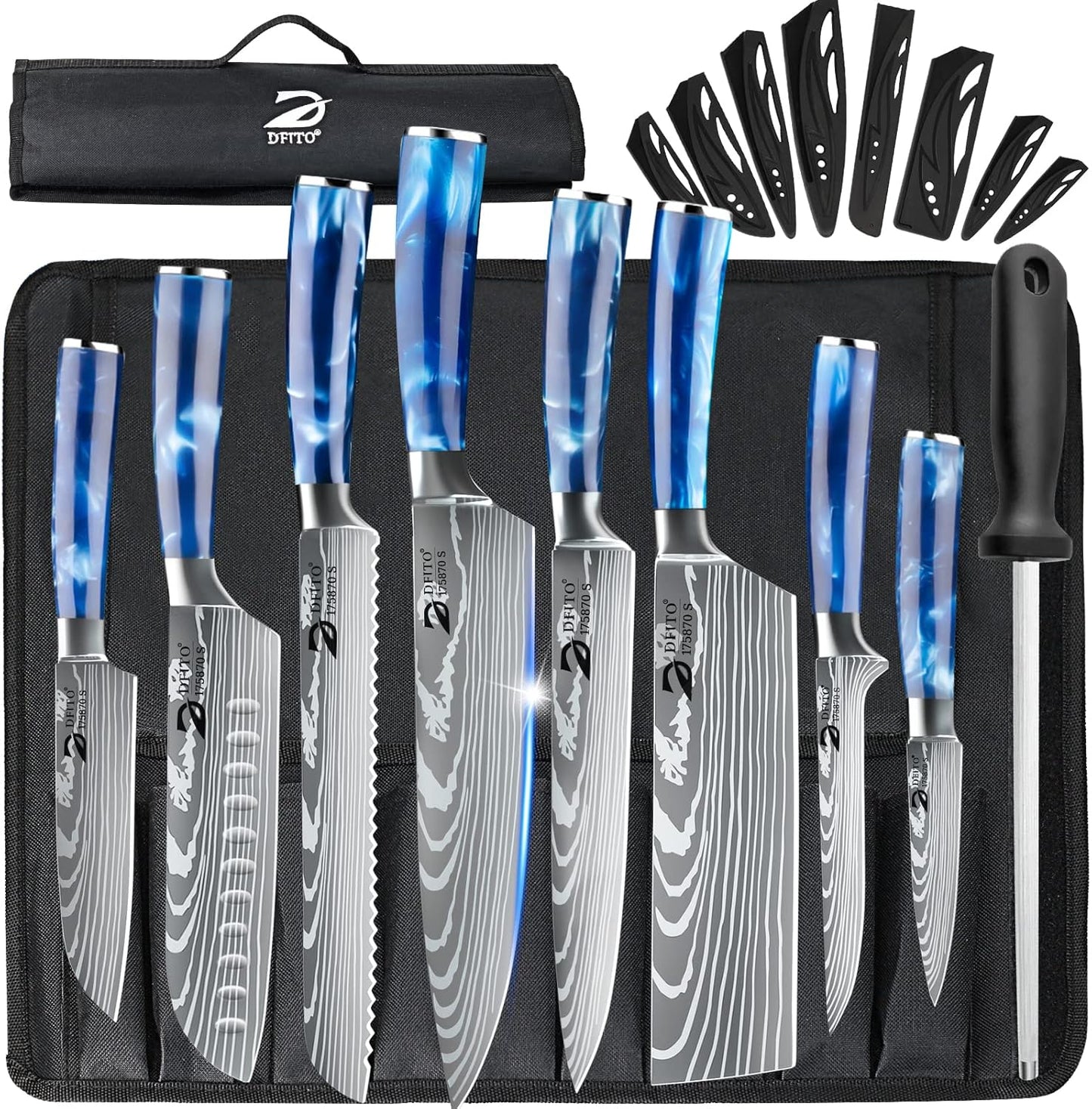 Dfito Knife Set with Roll Bag, 8-Piece Professional Knife Set, High Carbon Stainless Steel Chef Knife Set, Extremely Sharp Professional Chef Knife Set