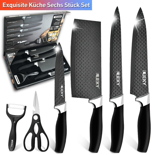 Knife Set,DFITO 6-Piece Black Professional Kitchen Knife Set for Chef, Super Sharp Meat Knives Cooking Knives Sets, Anti-Rust Stainless Steel Kitchen Knives with Cutlery Ergonomic Design Wood Handle