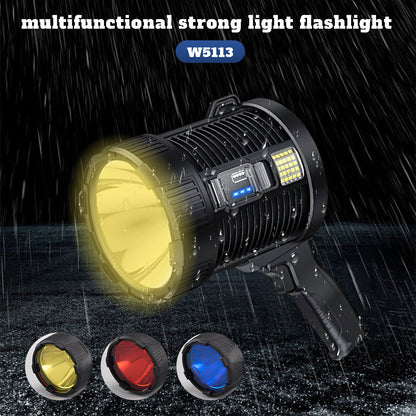 DFITO Rechargeable Spotlight, 100000 Lumens Waterproof LED Searchlight Handheld, Solar Strong Light Flashlight with COB Light for Camping Hiking Fishing