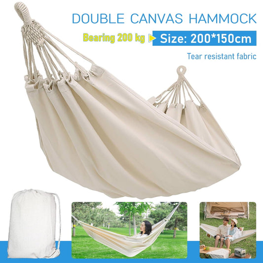 Double Hammock 2 people,DFITO Canvas Cotton Hammock with Carrying bag Travel, Beach, Backyard etc (White)
