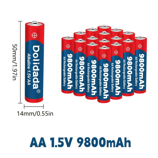 DFITO 16 Pcs 1.5VAA Rechargeable High-Performance Alkaline Batteries, Recharge up to 1000 Times, Standard Capacity 9800 mAh, Pre-Charged