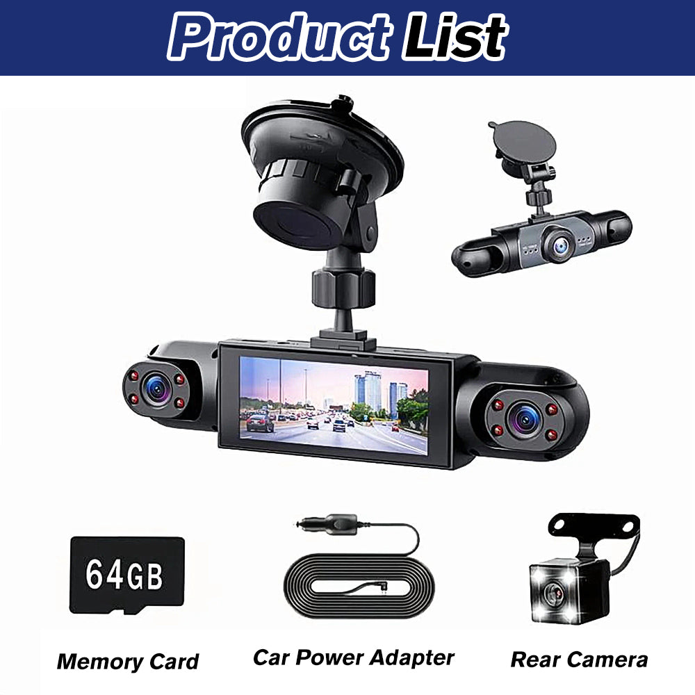 DFITO 4-Kanal Dashcam mit 1080P Front-, Innen- und Rückfahrkamera, Nachtsicht, HDR, Loop-Aufnahme & 24H Parkmodus