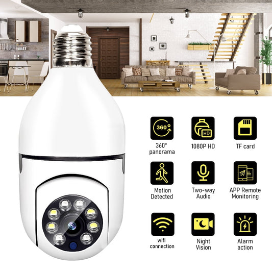 DFITO Light Bulb Camera 1080P,E27 Ptz Smart Bulb 360 Security Camera,Wireless Wifi Bulb Camera Motion Detection & Alarm 2-Way Audio Night Vision