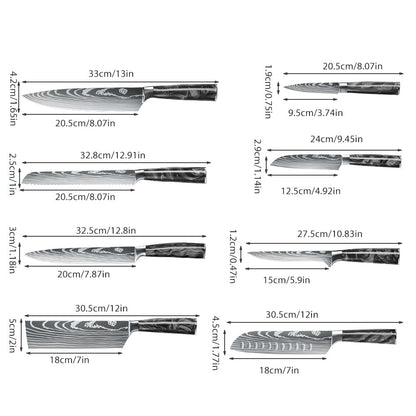 DFITO 8-Piece Kitchen Knife Set, Stainless Steel Professional Cutlery Knife with Sheaths, Storage Bag,Black Handle