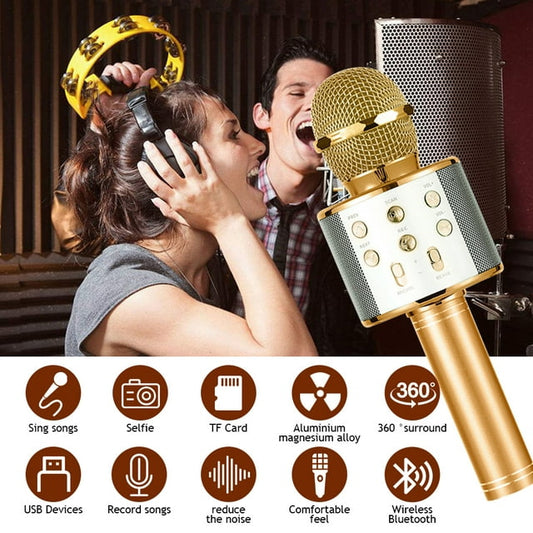 Karaoke Microphone for Kids, Wireless Bluetooth Karaoke Microphone for Singing, Portable Handheld Mic Speaker Machine, Gifts Toys for Girls Boys Adults All Age, Gold