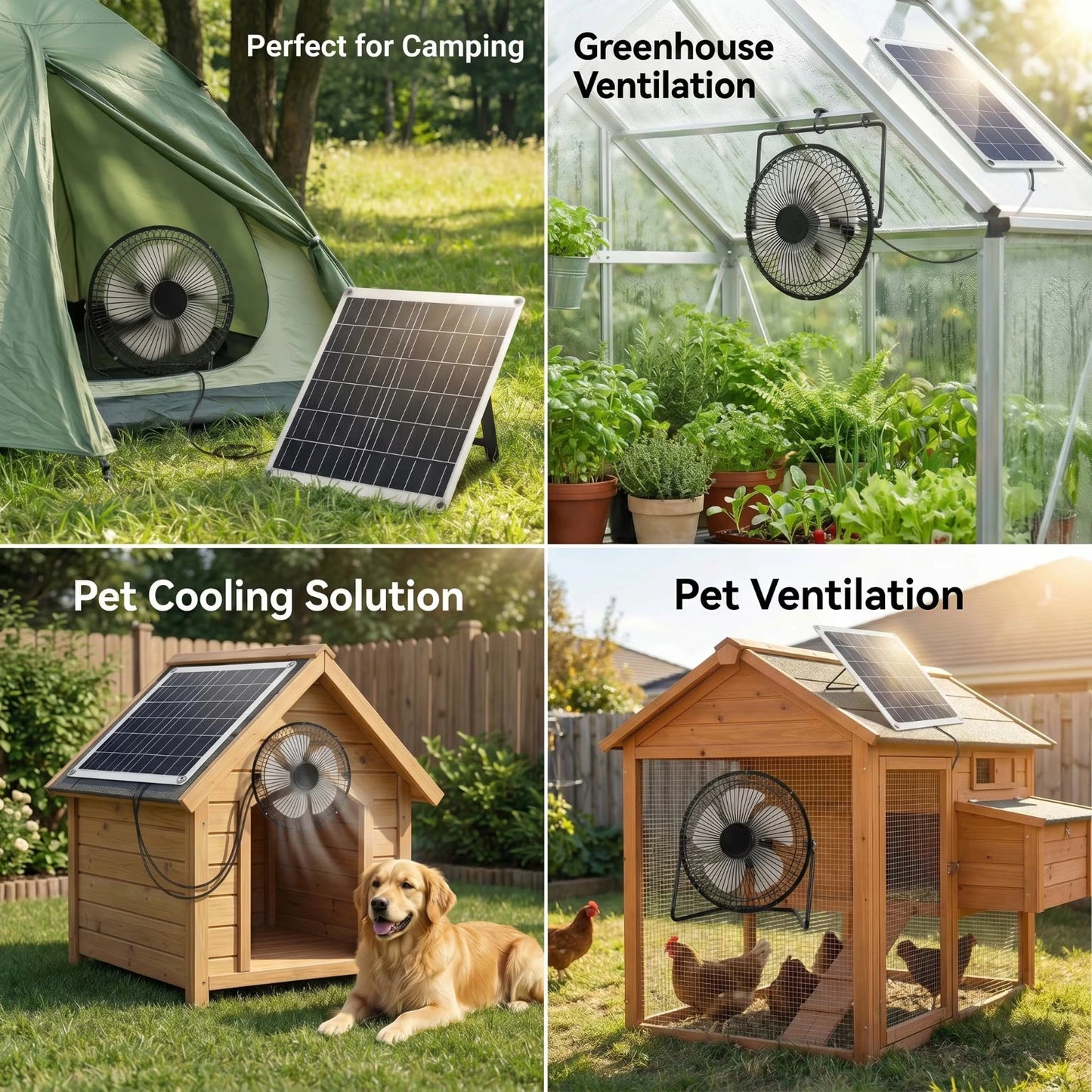 8" Solar Fan – DFITO Portable Fan with 20W Monocrystalline Solar Panel, for Outdoor, Camping, Pet House