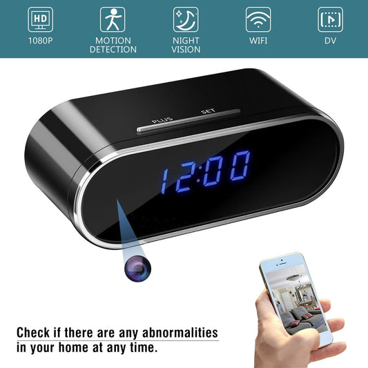 Alarm Clock Camera,DFITO Digital Alarm Clock, Wireless Night Vision Security Nanny Cam Clock Camera for Bedroom