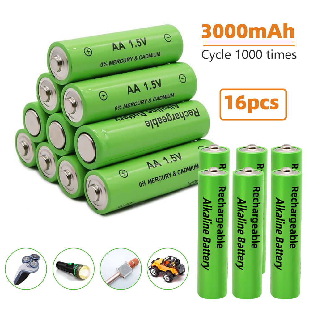 Alkaline Double A Batteries 16 Pack,Rechargeable 1.5V AA Battery,Long Lasting,Low Self Discharge