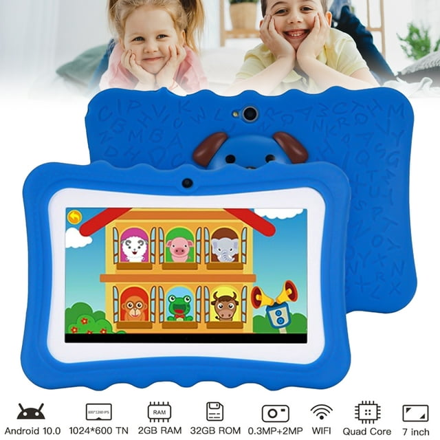 Android Kids Tablet,DFITO 1GB RAM 16GB ROM Kids Tablets, 7 inch Tablet with Case, Dual Camera, Educational Games, WiFi (Blue)
