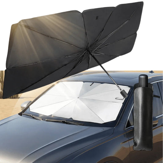 DFITO Umbrella Car Windshield Sun Shade for Cars & Trucks, UV Protection Heat Insulation, Large 57" x 31", Silver