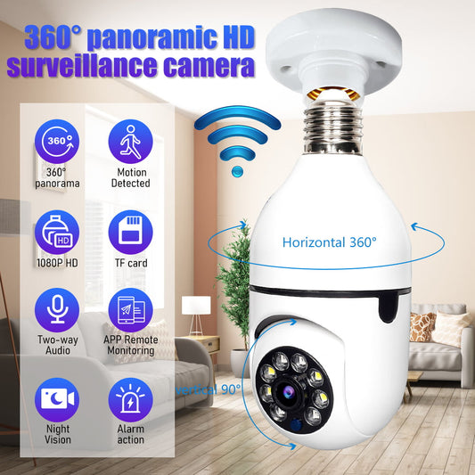 DFITO 1080P WiFi Home Security Camera,E27 Wireless Surveillance Video IP Camera,360 Degree Panoramic Baby Pet Monitor with Night Vision,Motion Detection