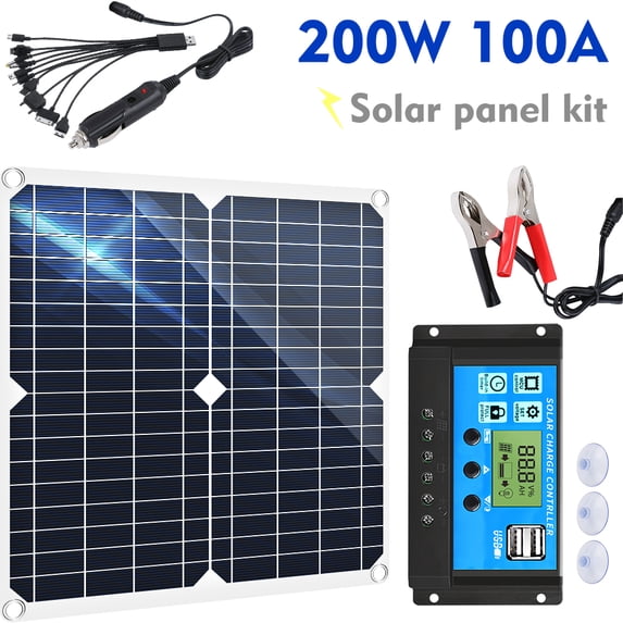 DFITO 200 Watts Portable Solar Panel Kit, 100A 12V Battery Charger with Controller for Outdoor Camping RV Boat
