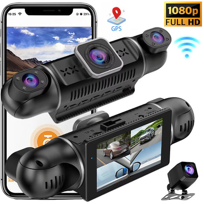 DFITO 4-Kanal-Armaturenbrett-Kamera, 1080P vorne hinten links rechts Auto-Kamera, WiFi-App, Nachtsicht, G-Sensor, Loop-Aufnahme
