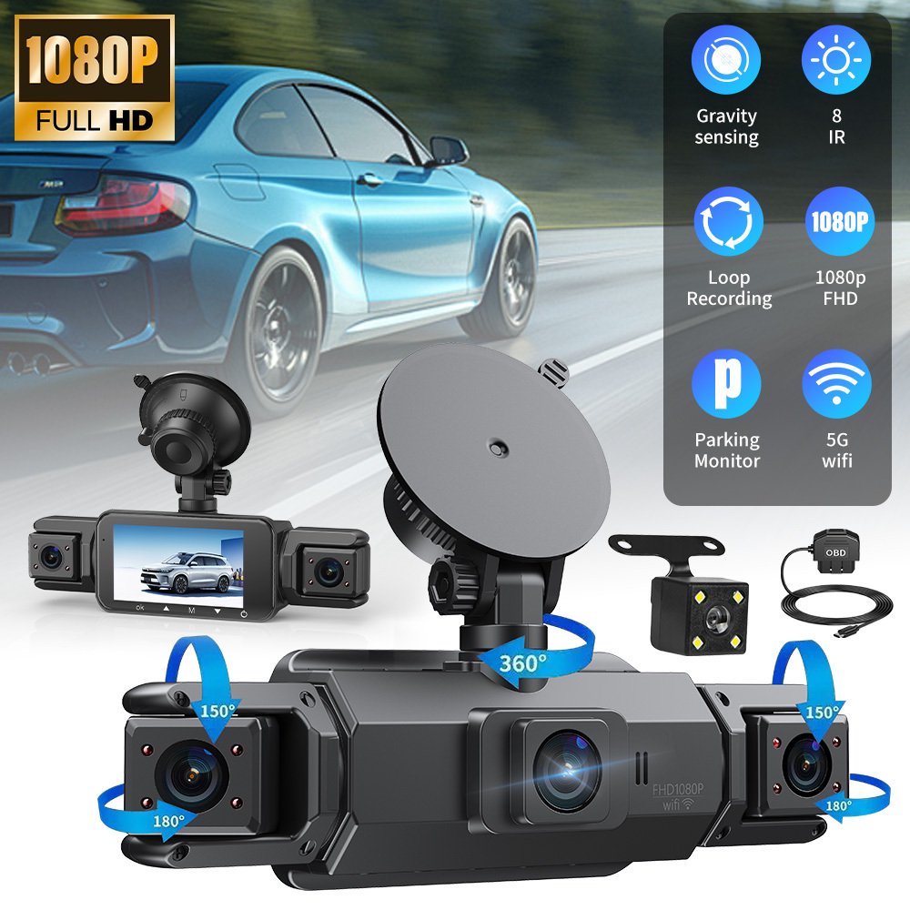 DFITO 4-Kanal-Dashcam mit 1080P-Frontkameras, Nachtsicht, HDR, G-Sensor, Loop-Aufnahme und 24-Stunden-Parkmodus