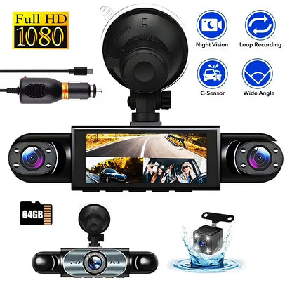 DFITO 4-Kanal Dashcam mit 1080P Front-, Innen- und Rückfahrkamera, Nachtsicht, HDR, Loop-Aufnahme & 24H Parkmodus