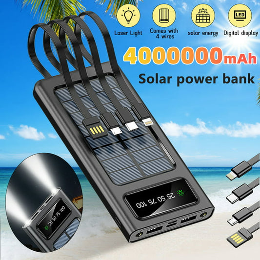 DFITO 4000000mAh Solar Charger Power Bank, Solar Power Bank with Charging Cable, Portable Battery External Waterproof USB