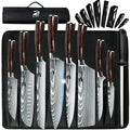 DFITO 9-Piece Kitchen Knife Set, Stainless Steel Professional Cutlery Knife with Knife Sheaths, Ultra Sharp Kitchen Knives with Knife Storage Bag, Brown