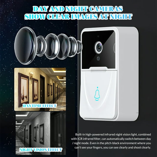 DFITO Wifi Wireless Doorbell Camera, Wireless Waterproof HD Wireless Smart Video Doorbell with Camera Night Vision, White