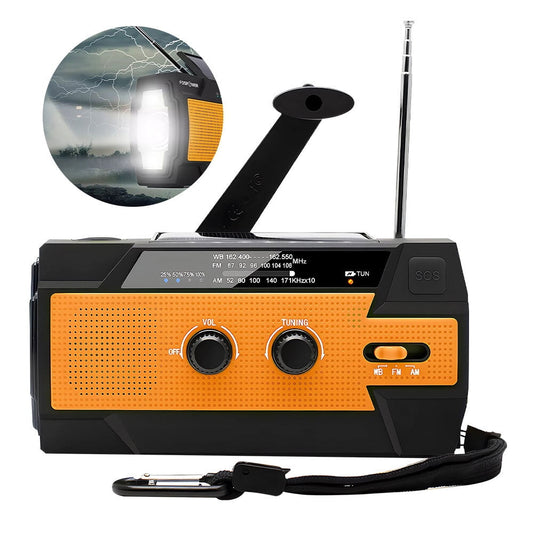 Emergency Radio with Cell Phone Charge, DFITO 4000mah-Solar Hand Crank, Portable Am/Fm Weather Radio, with Flashlight and Reading Light , Equipment,Orange